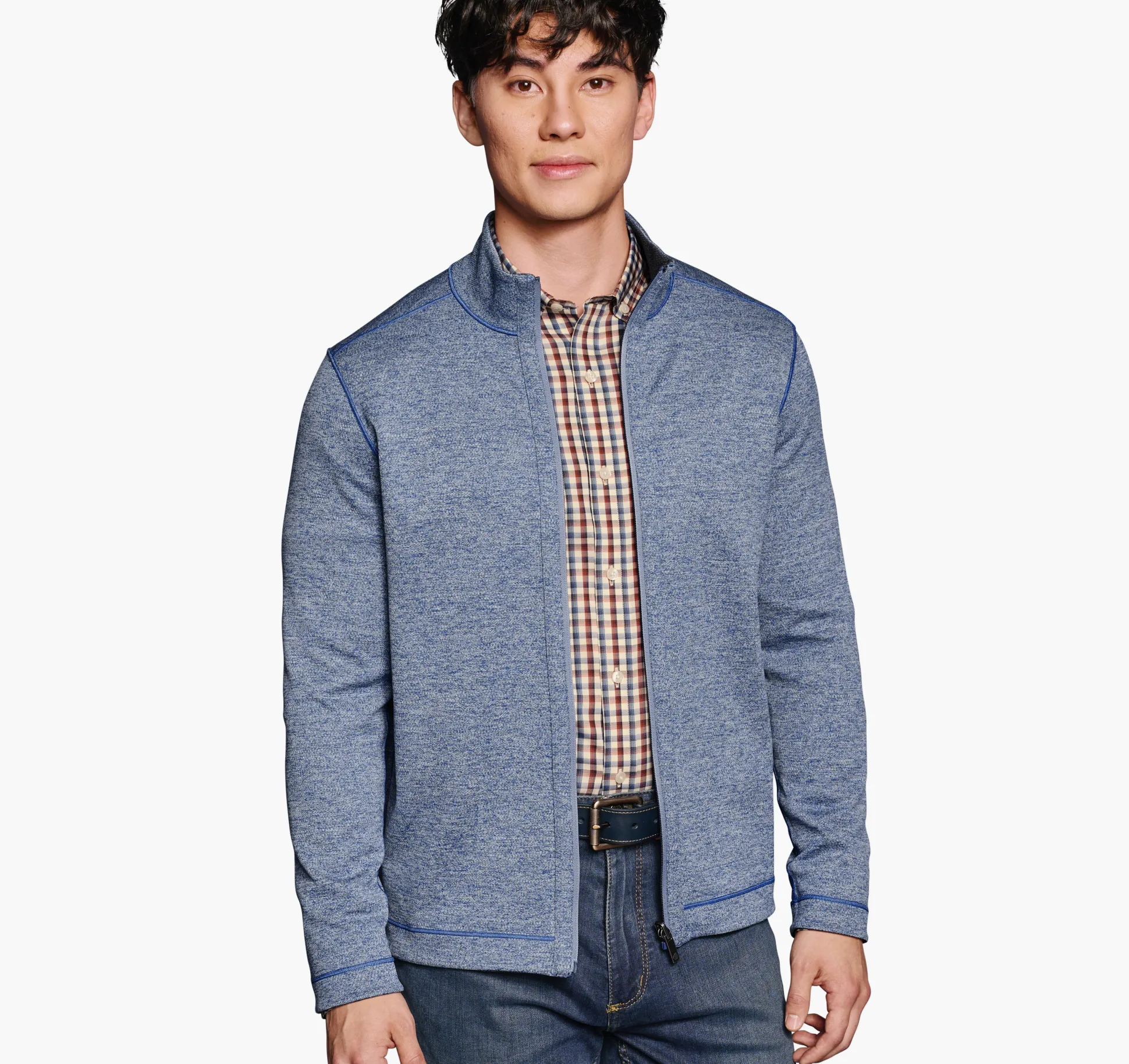 Sweaters & Knits^Johnston & Murphy XC4® Reversible Full Zip Navy/LightBlue
