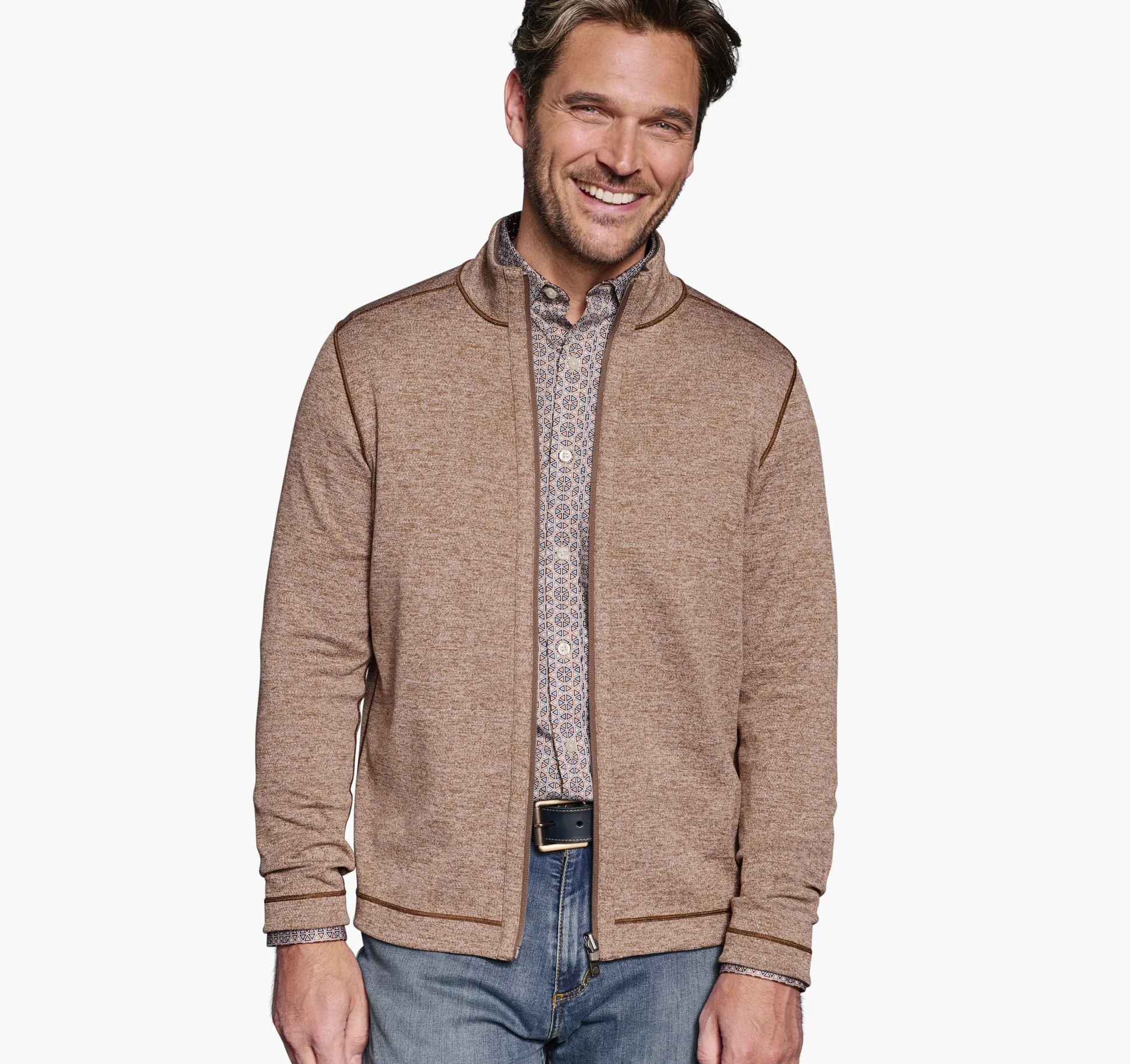 Sweaters & Knits^Johnston & Murphy XC4® Reversible Full Zip Brown/Rust