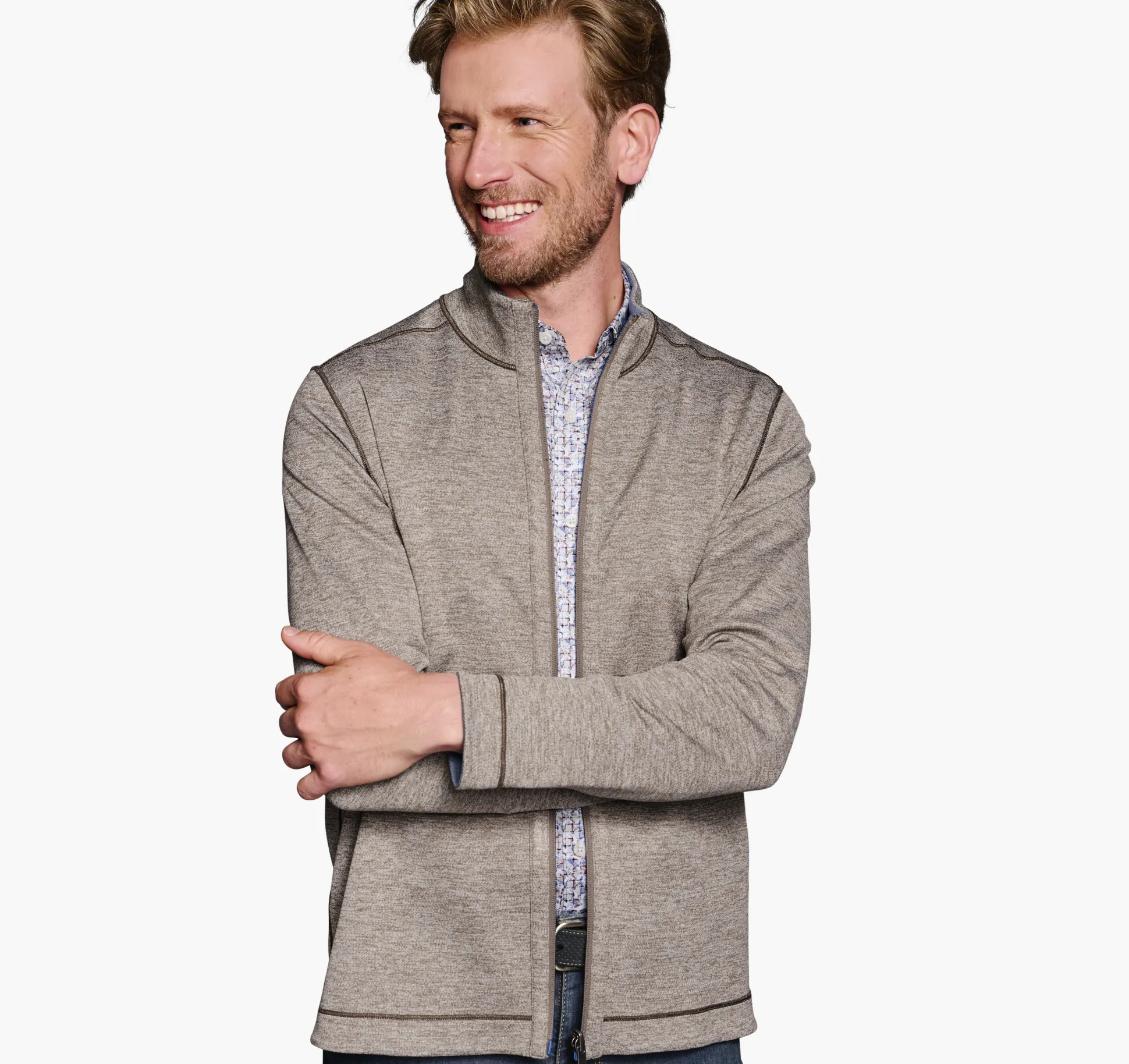 Sweaters & Knits^Johnston & Murphy XC4® Reversible Full Zip LightBlue/Tan